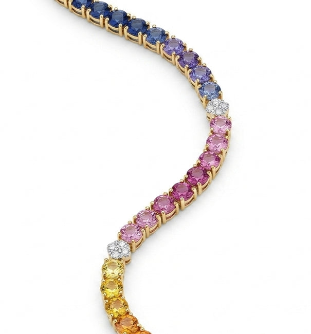 18K YELLOW GOLD MULTI SAPPHIRE AND DIAMONDS BRACELET