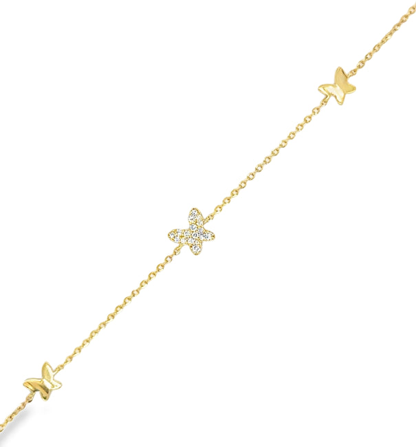 14KT YELLOW GOLD DIAMOND BUTTERFLY BRACELET