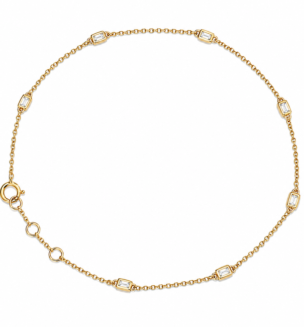 14KT GOLD BAGUETTE DIAMOND STATION BRACELET