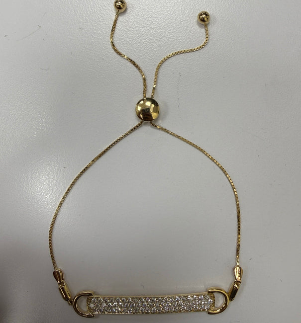 14KT GOLD THREE ROW PAVE DIAMOND HORSESHOE BAR BOLO BRACELET