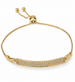 14KT GOLD THREE ROW PAVE DIAMOND BAR BOLO BRACELET