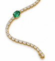 14KT YELLOW GOLD OVAL EMERALD AND DIAMOND TENNIS BRACELET