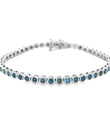 14KT WHITE GOLD BLUE DIAMOND BEZEL TENNIS BRACELET