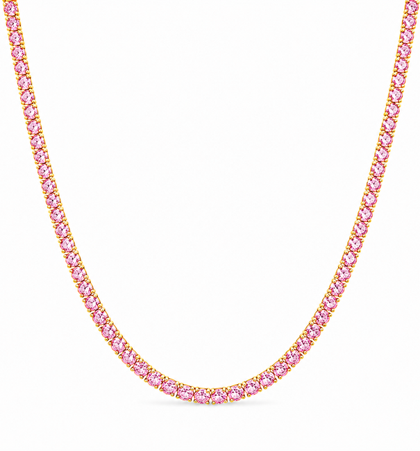 14KT GOLD PINK SAPPHIRE 4-PRONG TENNIS NECKLACE