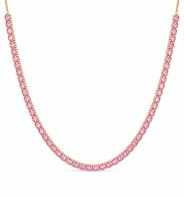 14KT GOLD PINK SAPPHIRE 4-PRONG TENNIS NECKLACE