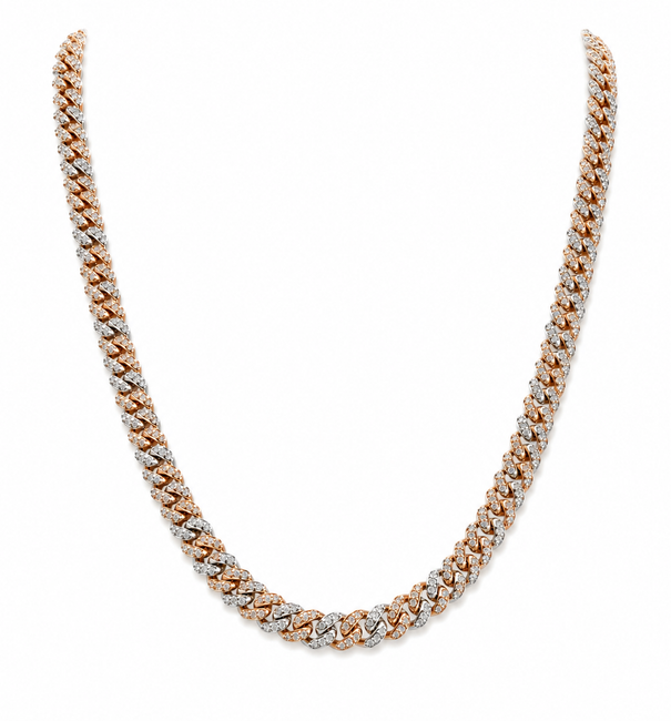 14KT GOLD TWO TONE DIAMOND CUBAN NECKLACE (5 MM)