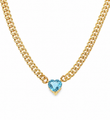 14KT YELLOW GOLD AQUAMARINE AND DIAMOND CUBAN CHAIN NECKLACE 16