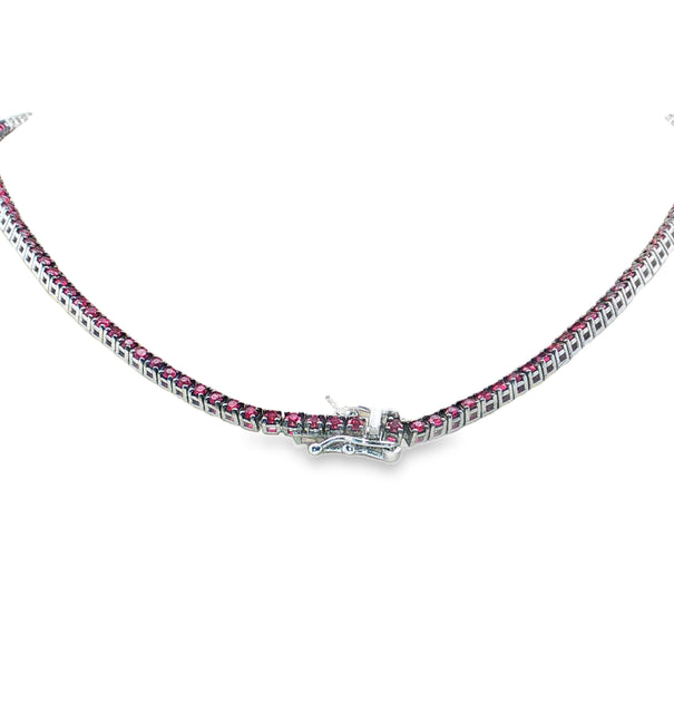 18KT WHITE GOLD RUBY AND DIAMOND NECKLACE