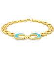 14KT GOLD CHAIN LINK BRACELET WITH TURQUOISE HORSESHOE