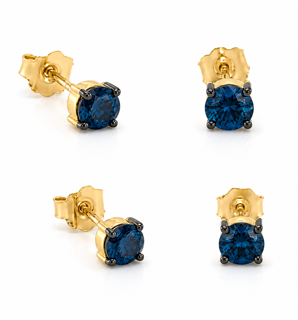 14KT GOLD BLUE DIAMOND EARRING STUDS