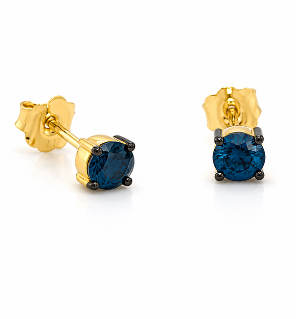 14KT GOLD BLUE DIAMOND EARRING STUDS