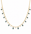 14KT YELLOW GOLD PEAR SHAPE SAPPHIRE AND DIAMOND DANGLING NECKLACE