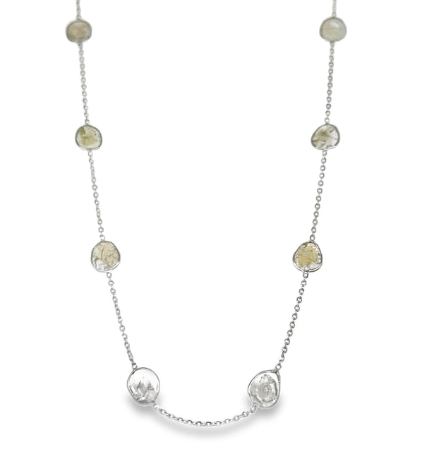 18KT WHITE GOLD BEZELED DIAMOND SLICE CUT NECKLACE 18