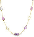 18KT GOLD BAZELED MULTI SAPPHIRE SLICE CUT STATION NECKLACE