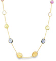 18KT GOLD BAZELED MULTI SAPPHIRE SLICE CUT STATION NECKLACE