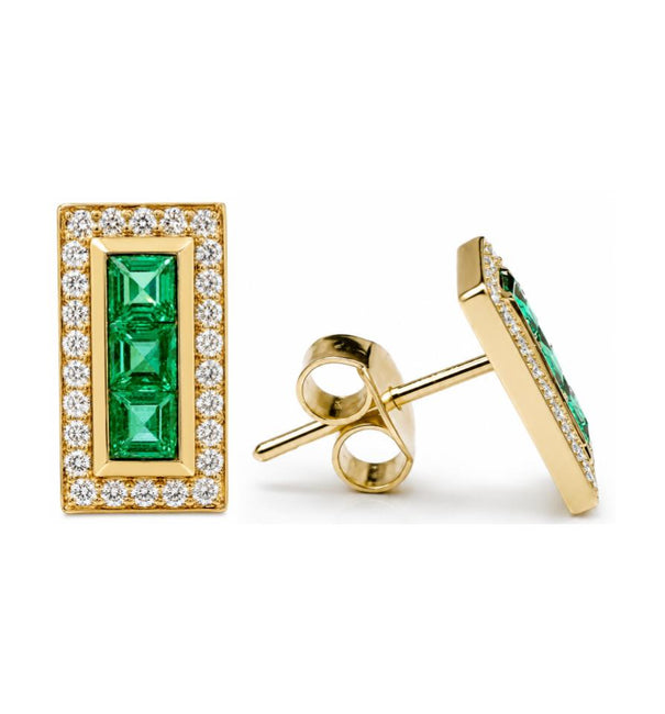 14KT YELLOW GOLD EMERALD AND DIAMONDS EARING
