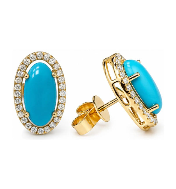14KT YELLOW GOLD TURQUOISE AND DIAMONDS EARRING