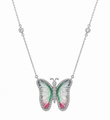 14KT WHITE GOLD WATERMELON TOURMALINE AND DIAMONDS BUTTERFLY NECKLACE