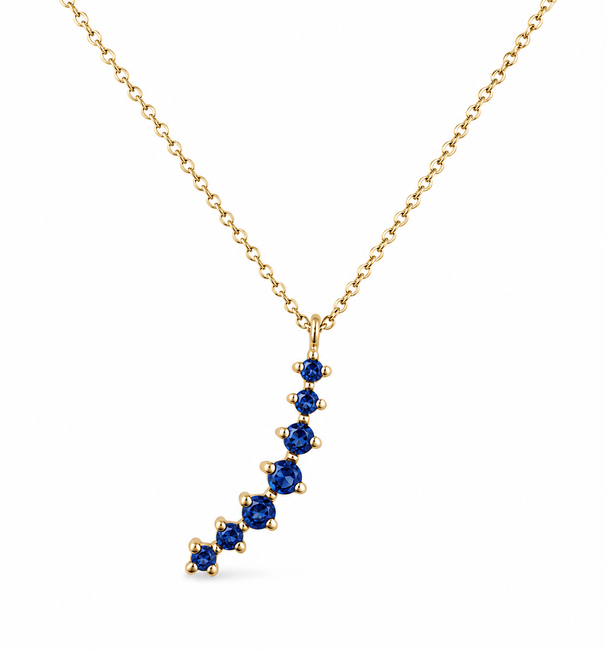 14KT YELLOW GOLD BLUE SAPPHIRE CURVED NECKLACE