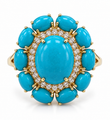 14KT GOLD TURQUOISE AND DIAMOND RING