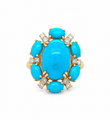14KT YELLOW GOLD TURQUOISE AND DIAMOND RING