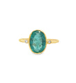 14KT YELLOW GOLD EMERALD AND DIAMOND OVAL SHAPE RING