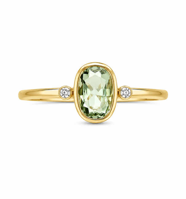 14KT YELLOW GOLD GREEN SAPPHIRE AND DIAMONDS RING