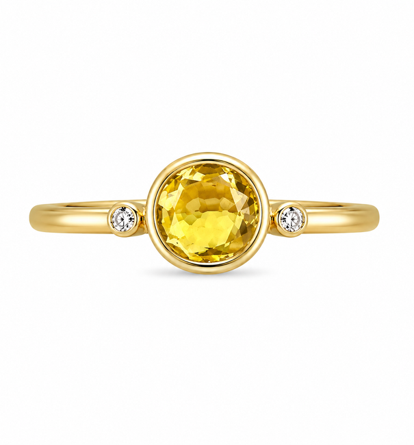 14KT YELLOW GOLD YELLOW SAPPHIRE AND DIAMONDS RING