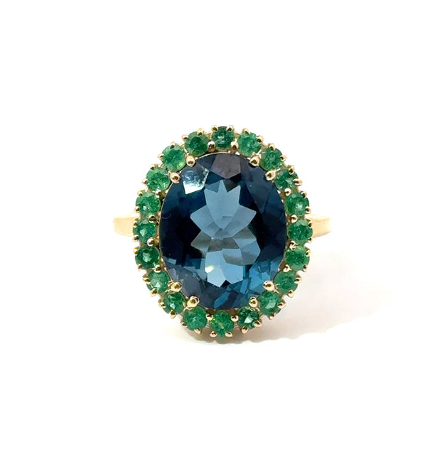 14KT YELLOW GOLD TOPAZ AND EMERALD RING