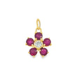 14KT YELLOW GOLD FLOWER PENDANT WITH DIAMONDS AND RUBY