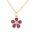 14KT YELLOW GOLD FLOWER WITH DIAMONDS AND RUBY NECKLACE