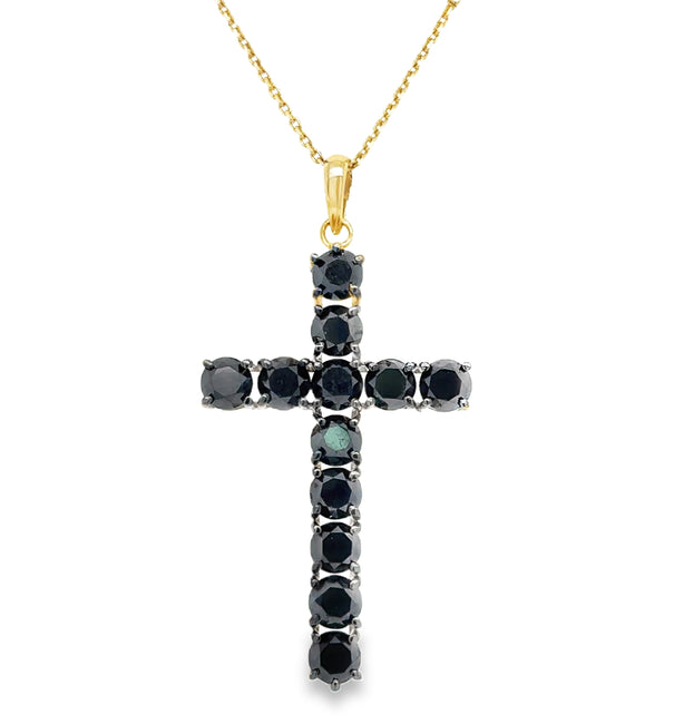 14KT YELLOW GOLD BLACK DIAMOND CROSS PENDANT