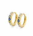 14KT YELLOW GOLD DIAMOND AND MULTI SAPPHIRE HUGGIES EARRING