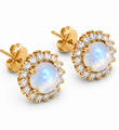 14KT YELLOW GOLD RAINBOW MOONSTONE AND DIAMOND EARRINGS