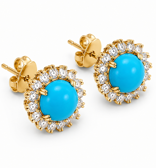 14KT GOLD TURQUOISE AND DIAMONDS EARRING