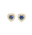 14KT YELLOW GOLD BLUE SAPPHIRE AND DIAMONDS HEART SHAPE EARRING