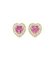 14KT YELLOW GOLD PINK SAPPHIRE AND DIAMONDS HEART SHAPE EARRING