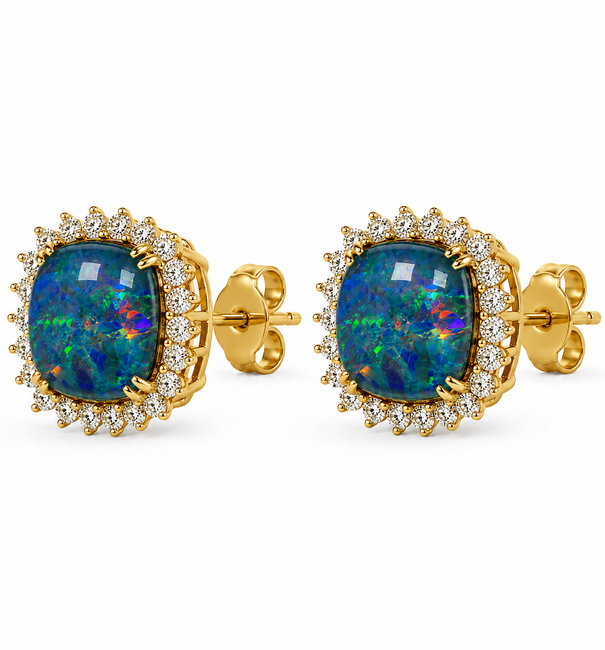 14KT YELLOW GOLD OPAL AND DIAMONDS EARING