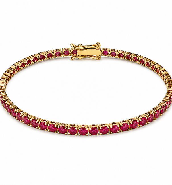 14KT YELLOW GOLD RUBY TENNIS BRACELET