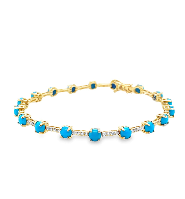 14KT GOLD TURQUOISE AND DIAMONDS BRACELET