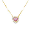 14KT YELLOW GOLD DIAMOND AND PINK SAPPHIRE HEART NECKLACE