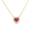 14KT YELLOW GOLD DIAMOND AND RUBY HEART NECKLACE