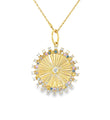 14K YELLOW GOLD DIAMOND AND MULTI SAPPHIRE CIRCLE PENDANT