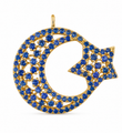 14KT GOLD HALF MOON AND STAR BLUE SAPPHIRE PENDANT