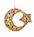 14KT GOLD HALF MOON AND STAR MULTI SAPPHIRE PENDANT