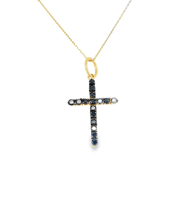 14KT GOLD BLACK DIAMOND CROSS PENDANT