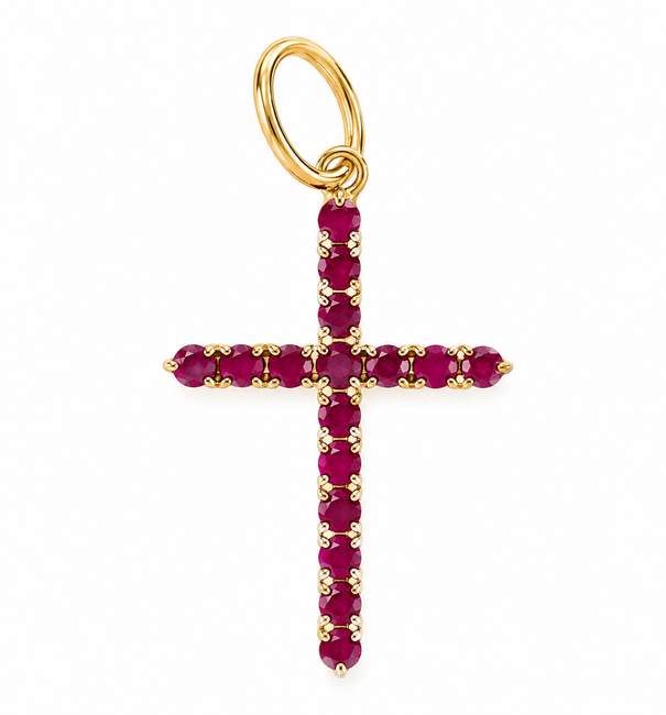 14KT GOLD RUBY CROSS PENDANT