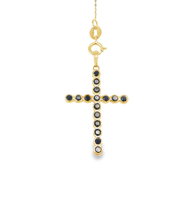 14KT GOLD BLACK DIAMOND CROSS PENDANT