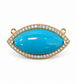 14KT YELLOW GOLD TURQUOISE MARQUISE NECKLACE CONNECTOR PENDANT WITH DIAMOND HALO