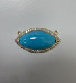 14KT YELLOW GOLD TURQUOISE MARQUISE NECKLACE CONNECTOR PENDANT WITH DIAMOND HALO